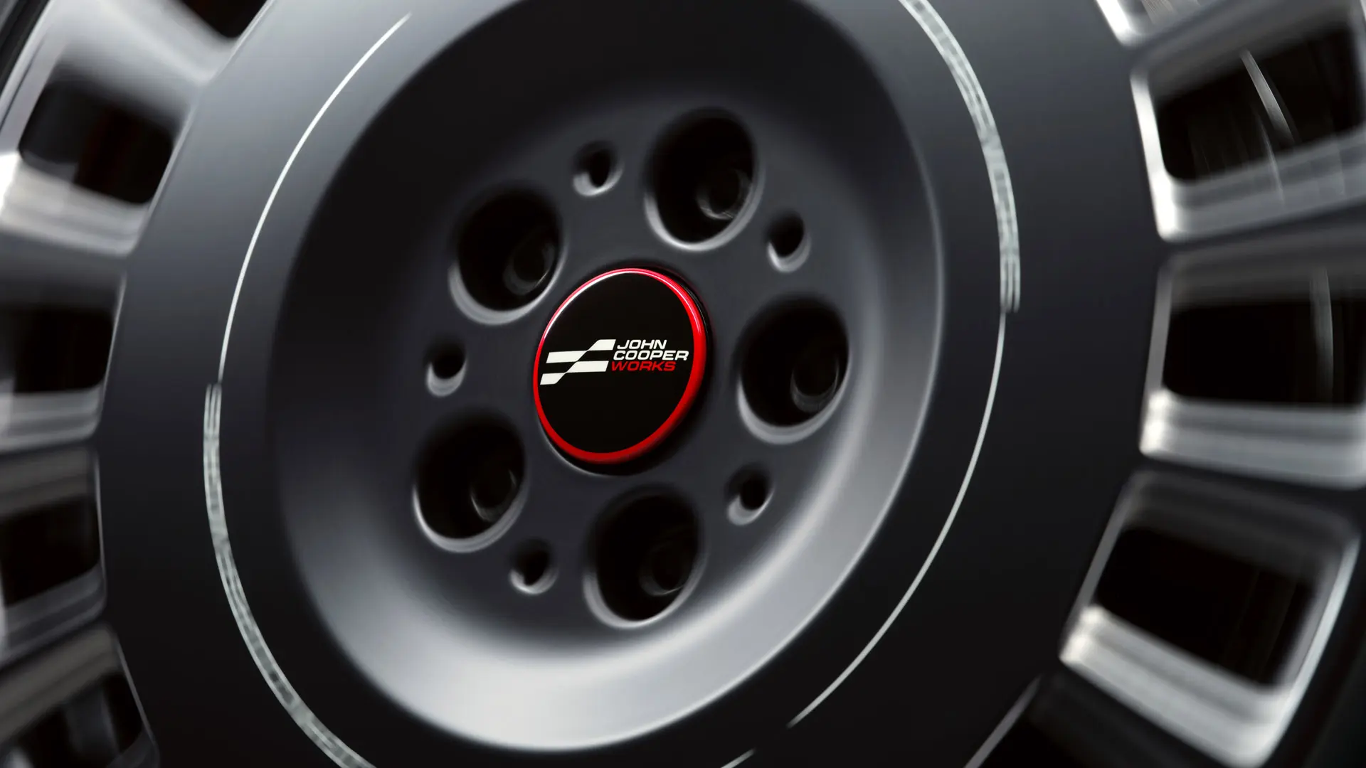 The John Cooper Works floating hub cap that doesn’t turn with the wheel, so the John Cooper Works logo remains horizontal while driving.